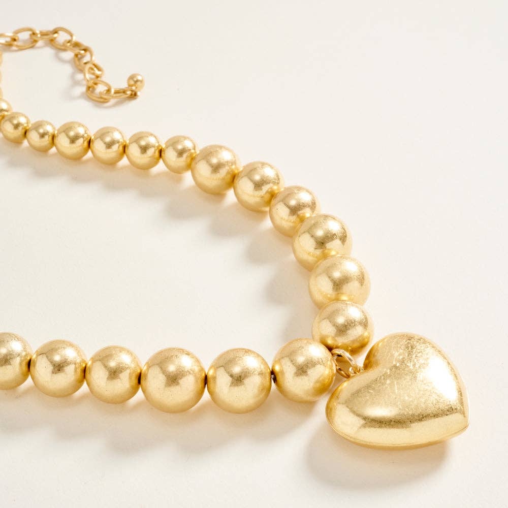 16 Inch Metal Puffy Heart CCB Bead Necklace