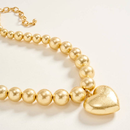 16 Inch Metal Puffy Heart CCB Bead Necklace
