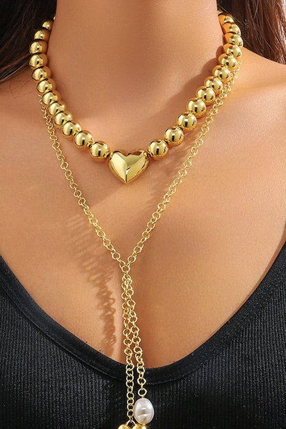 PUFFY HEART BALL CHAIN NECKLACE
