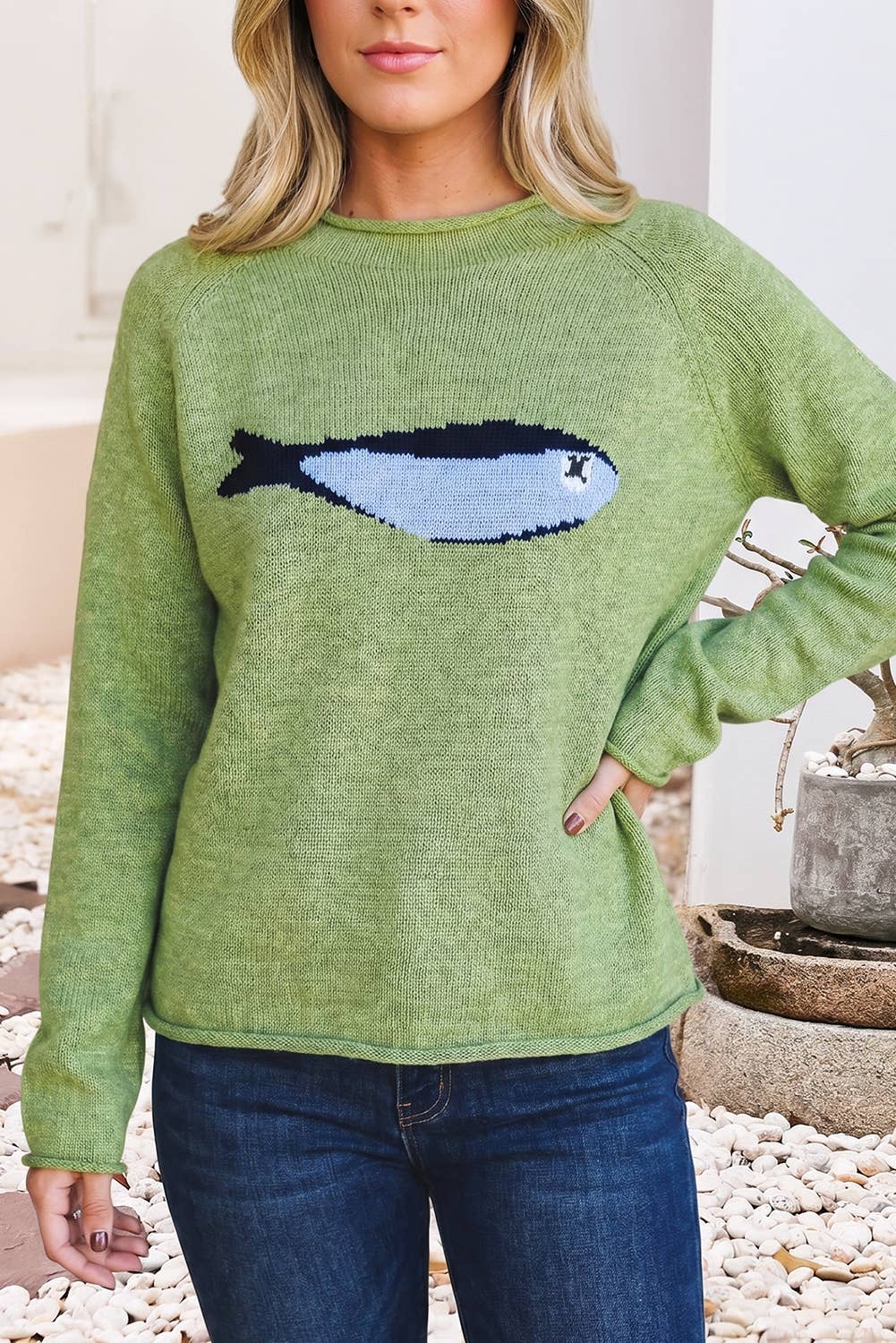 Marine Fish Raw Edge Loose Sweater