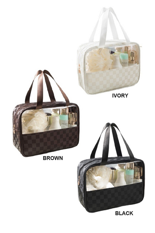 Checkered pattern travel clear bag, color options