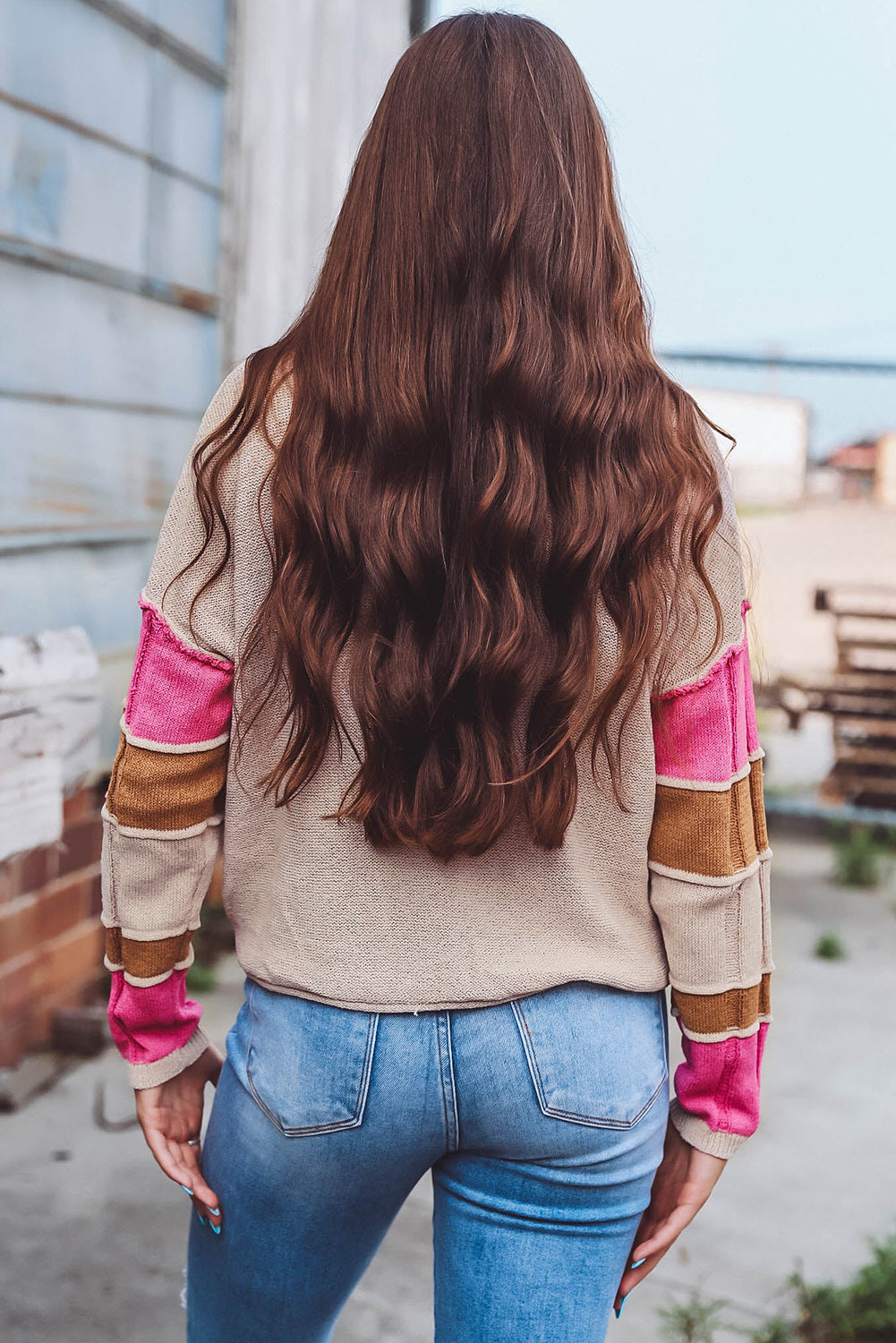 Taupe and Pink Color Block Sweater