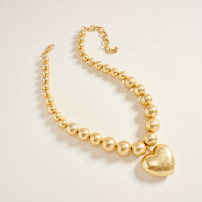 16 Inch Metal Puffy Heart CCB Bead Necklace