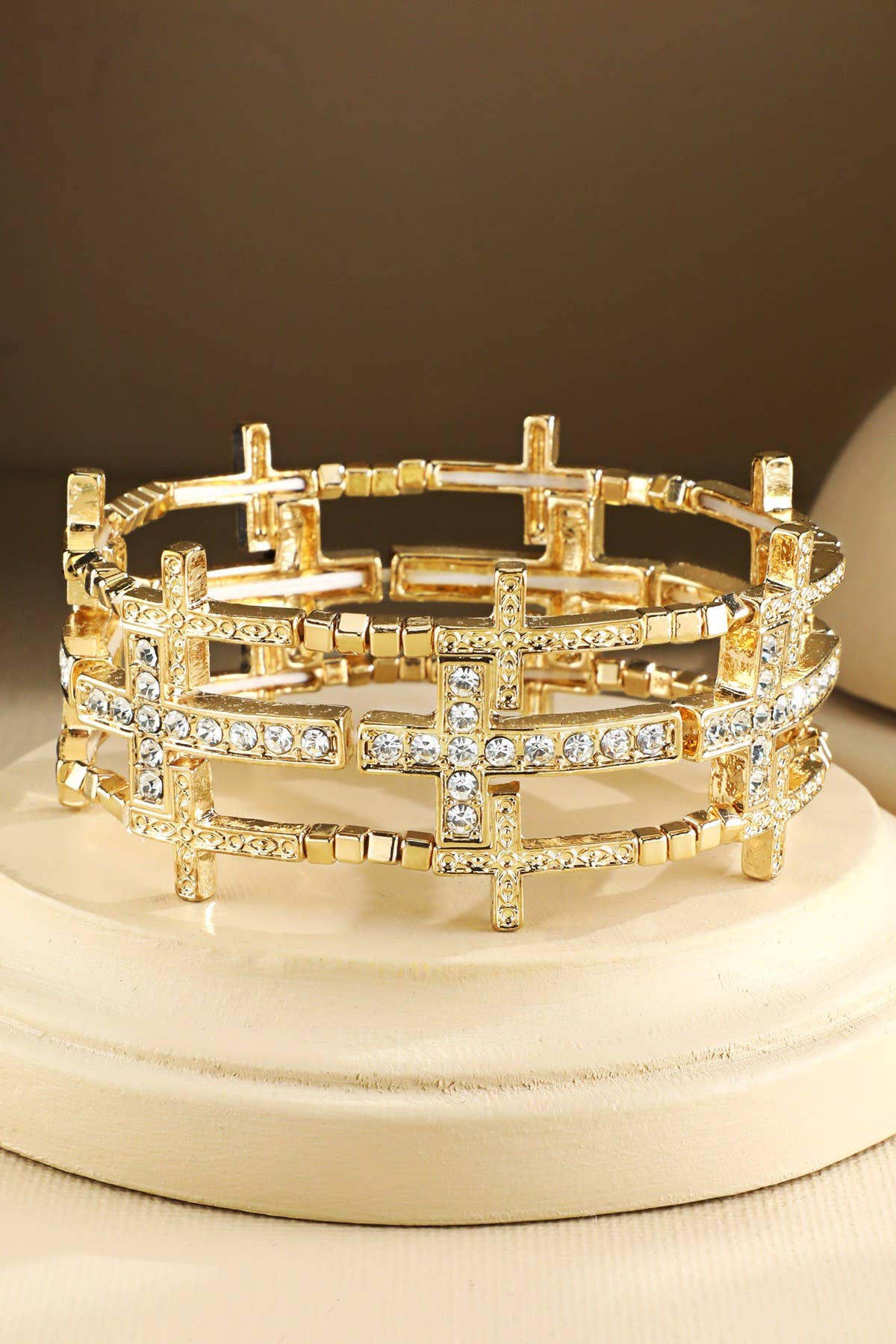 Metal Crystal Cross Stretch Bracelet