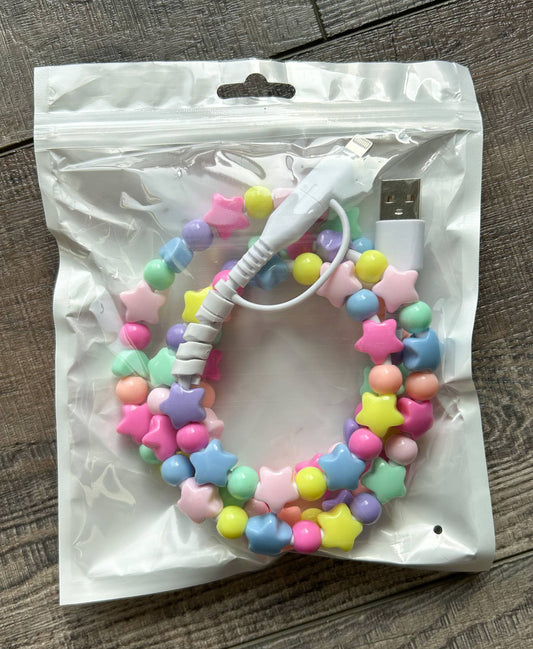 Stars Beaded Phone Charger with Lightning and USB-C Cable