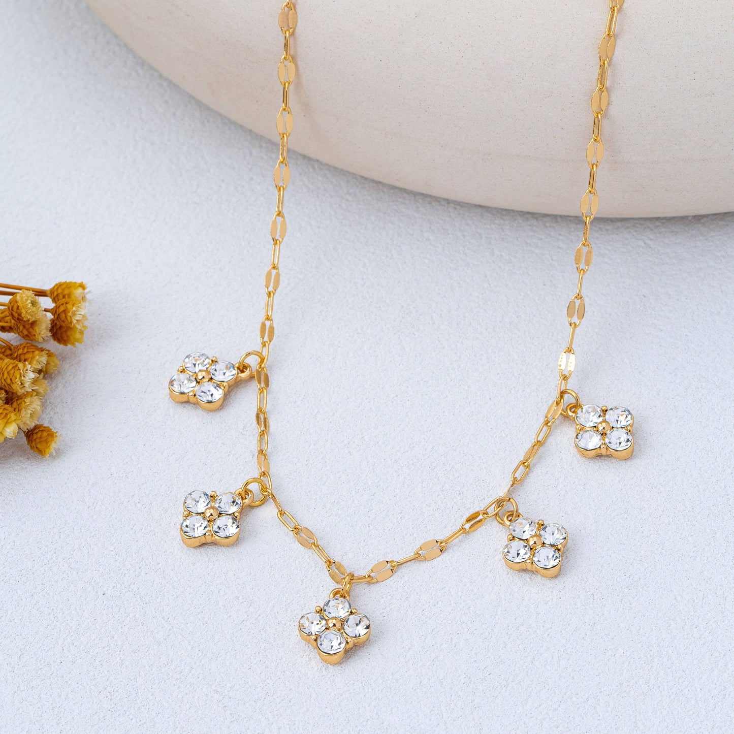 Crystal Quatrefoil Clover Station Necklace