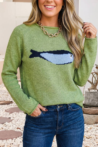 Marine Fish Raw Edge Loose Sweater