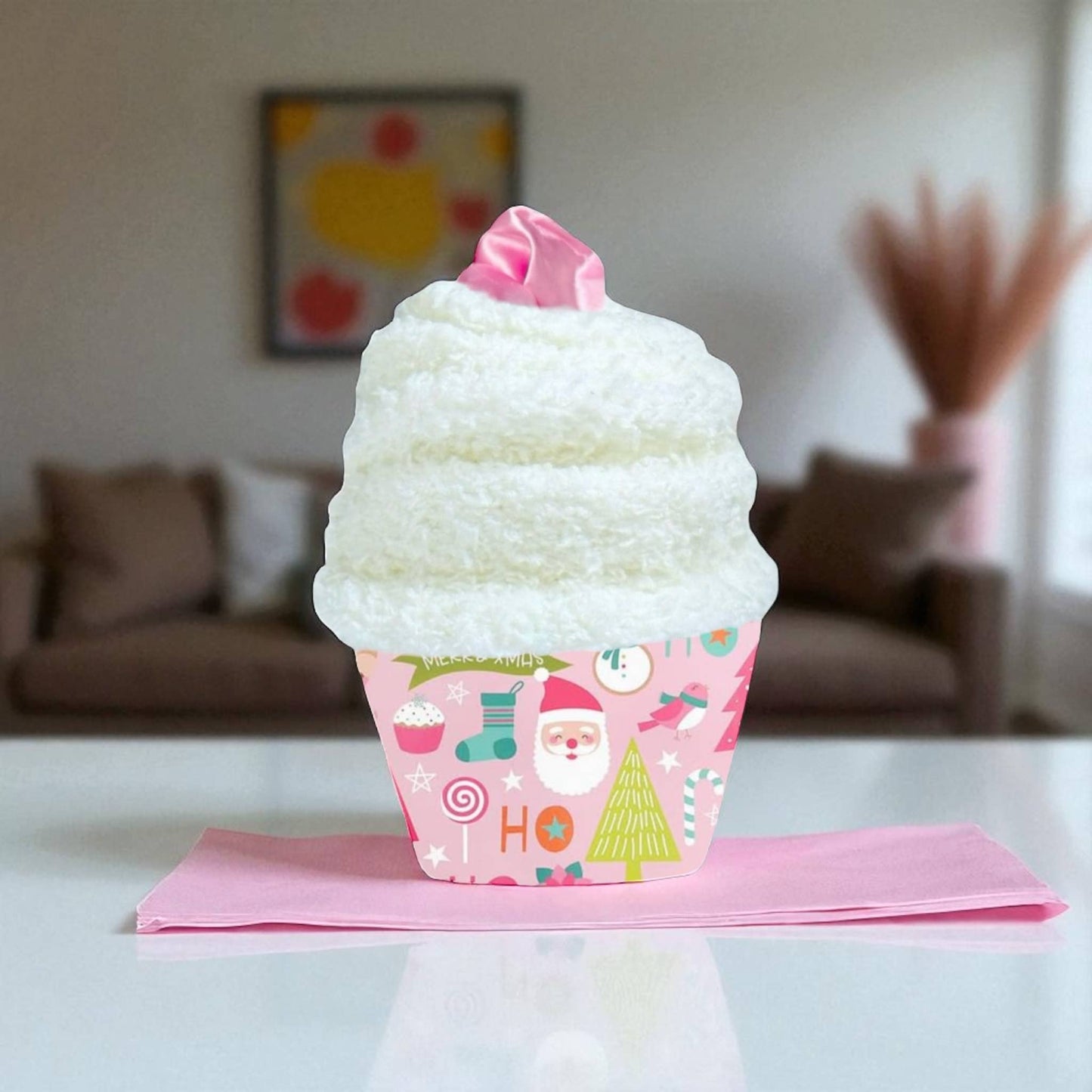 Christmas Cozy Cupcake Socks with Scrunchie