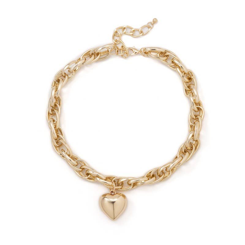 PUFFY HEART CHUNKY CHAIN STATEMENT NECKLACE