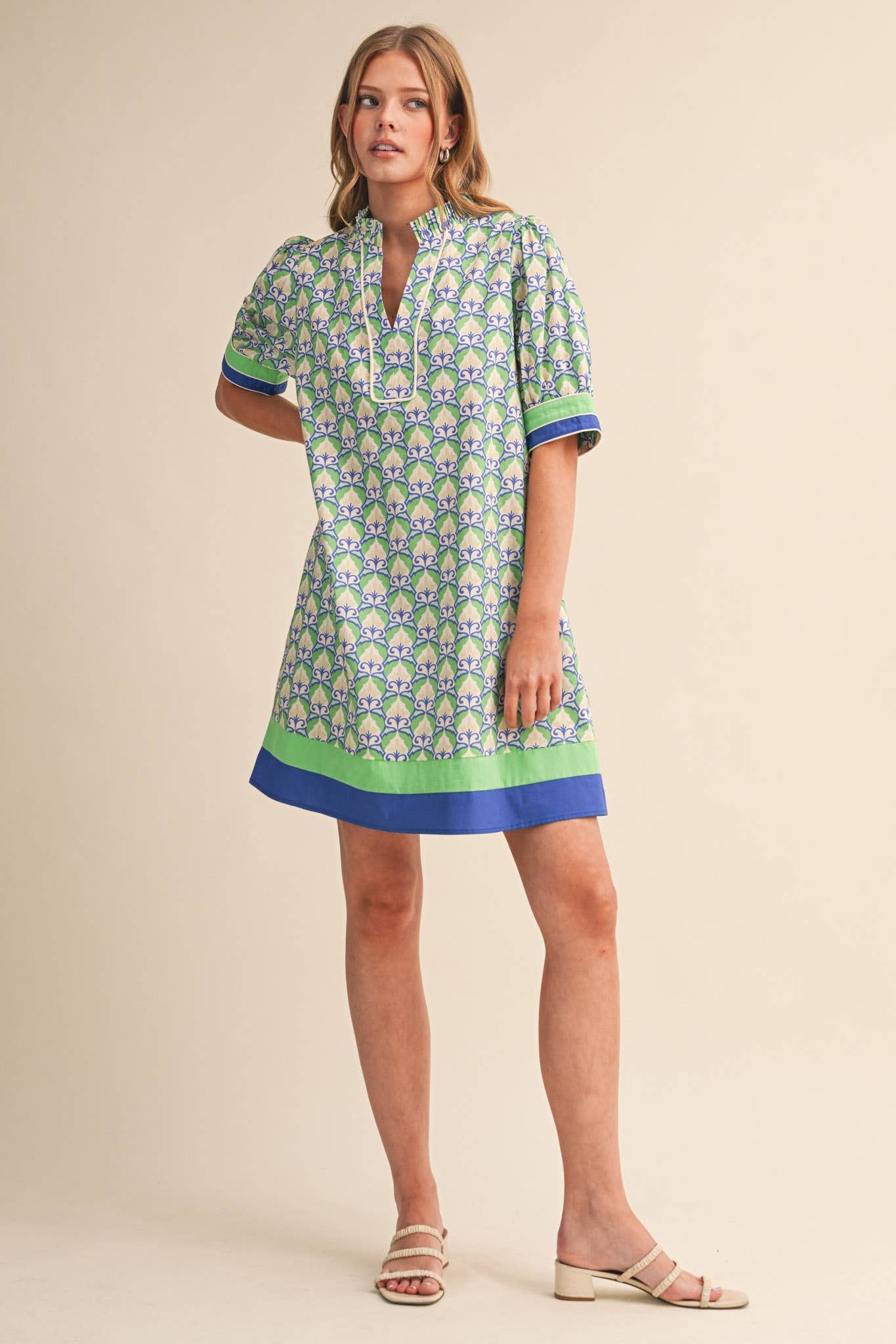 VINTAGE FLORAL PUFF SLEEVE MINI DRESS