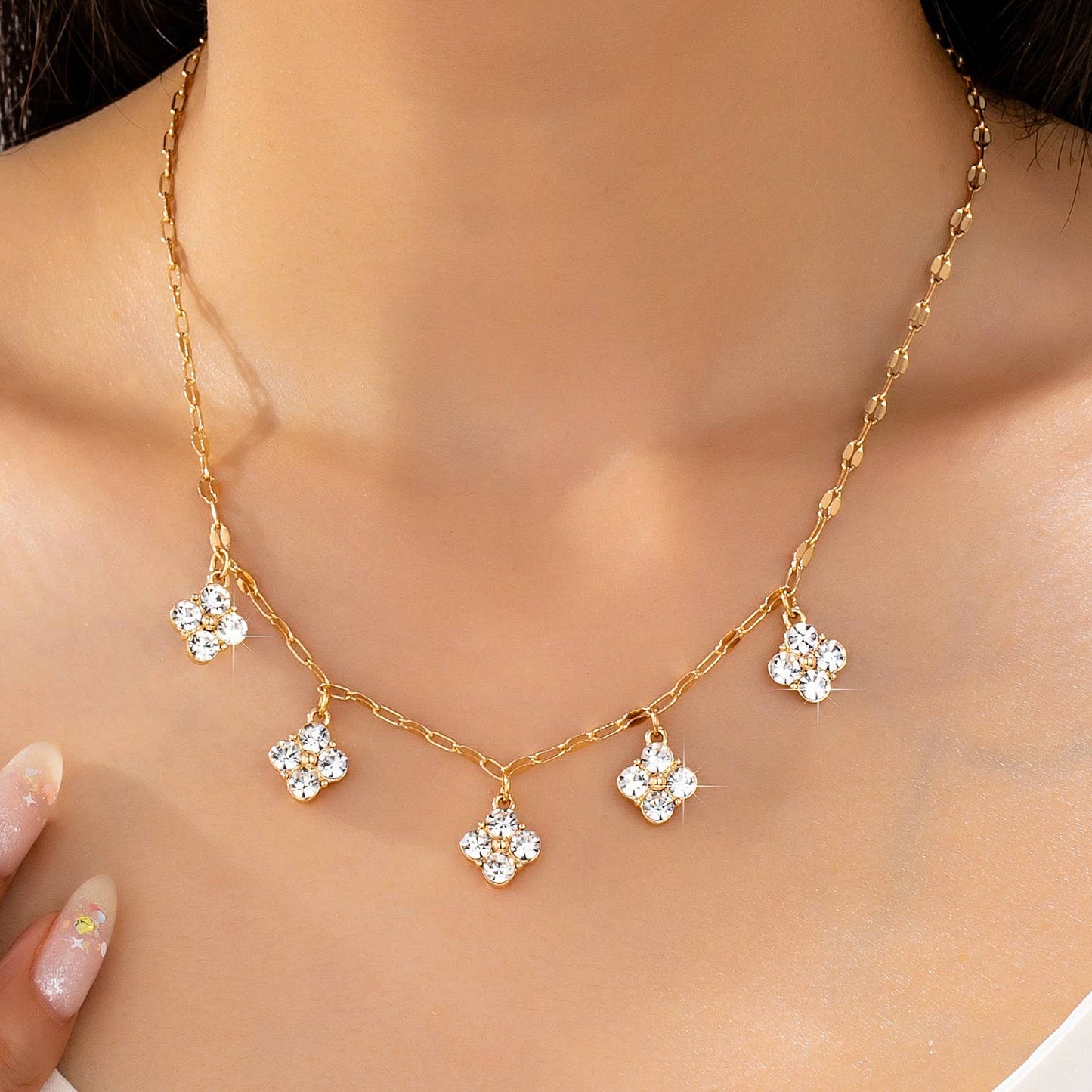 Crystal Quatrefoil Clover Station Necklace