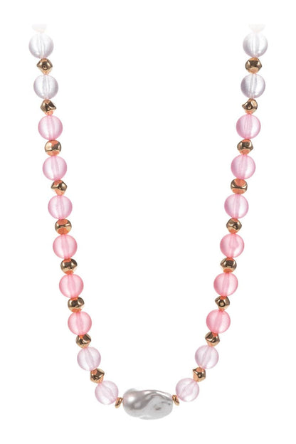 Faux Seaglass And Glass Pearl Bead Short Necklace