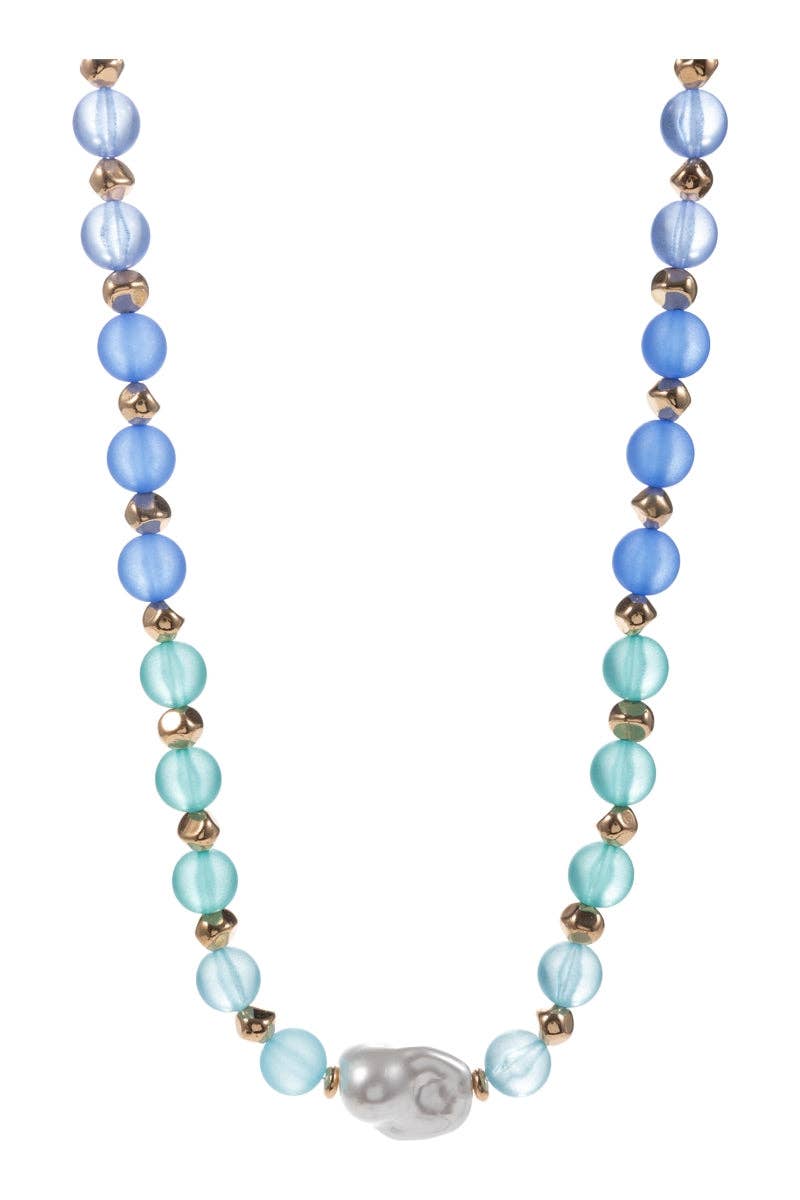 Faux Seaglass And Glass Pearl Bead Short Necklace