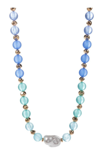 Faux Seaglass And Glass Pearl Bead Short Necklace