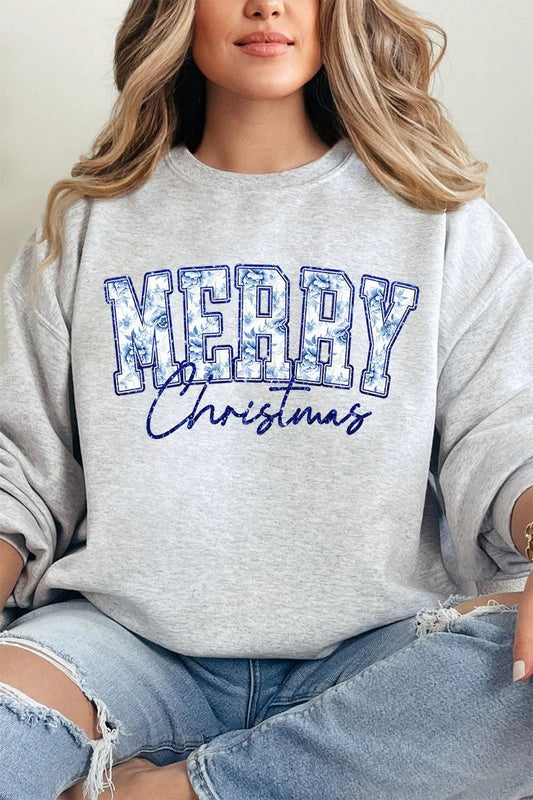 Chinoiserie Blue Merry Christmas Unisex NuBlend Crew Sweatshirt