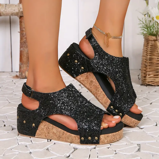 Women's Glitter Wedge Sandals