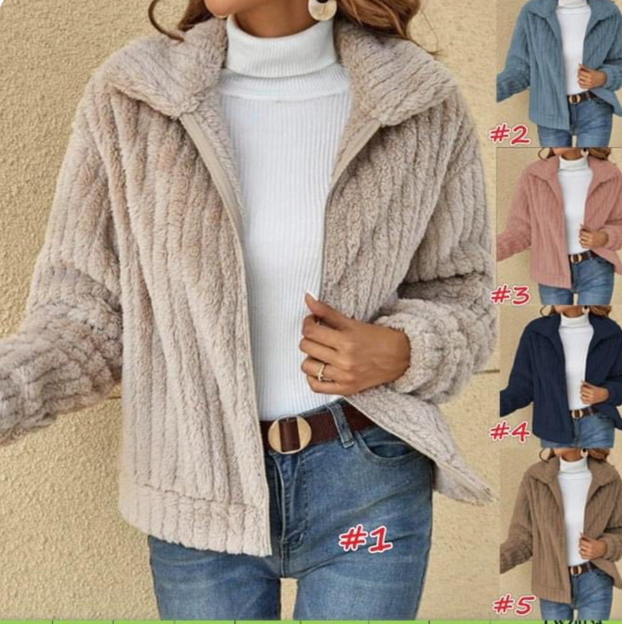 Lightweight Fuzzy Zip-Up Jacket