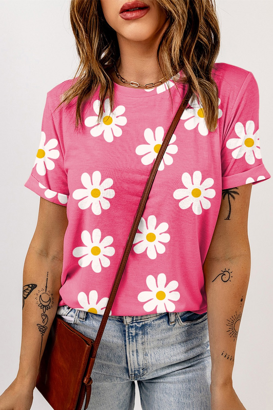 Pink Daisy Crewneck Top