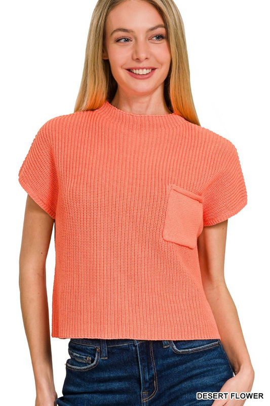 Mock neck short sleeve cropped sweater